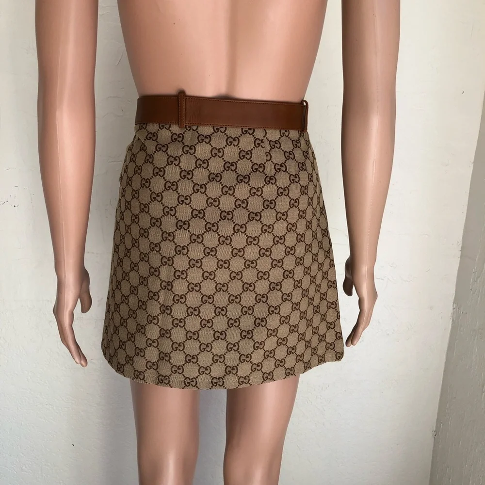 Gucci GG Monogram Canvas/Leather Trim Mini Skirt Camel/Ebony Women's Size 46(L) - Picture 3 of 16